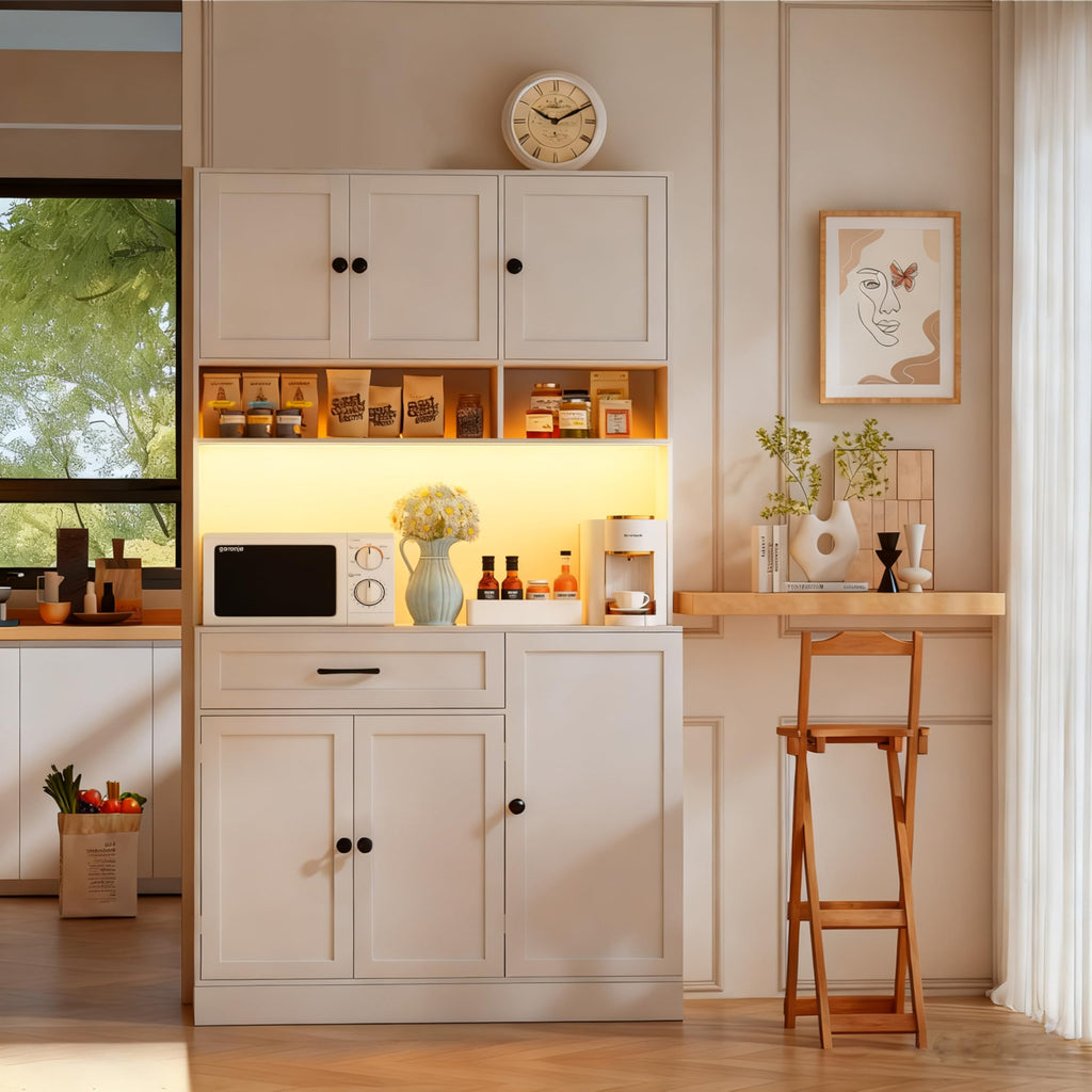 72" Kitchen Pantry Cabinet with LED Light and Charging Station Y22056