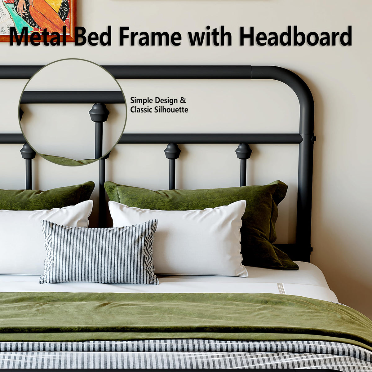 Black Twin Size Metal Bed Frame with Storage Space Y82286