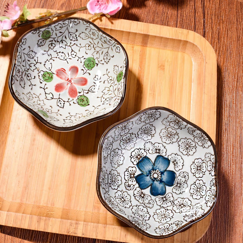 Hand-Painted Floral Ceramic Pinch Bowl Set, 12-Piece Mini Condiment Dishes V147