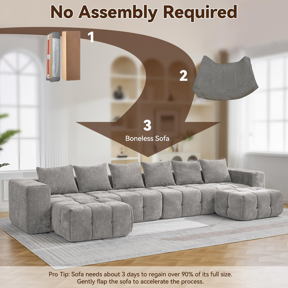 Light Grey Oversized Tufted Memory Foam Loveseat F59615