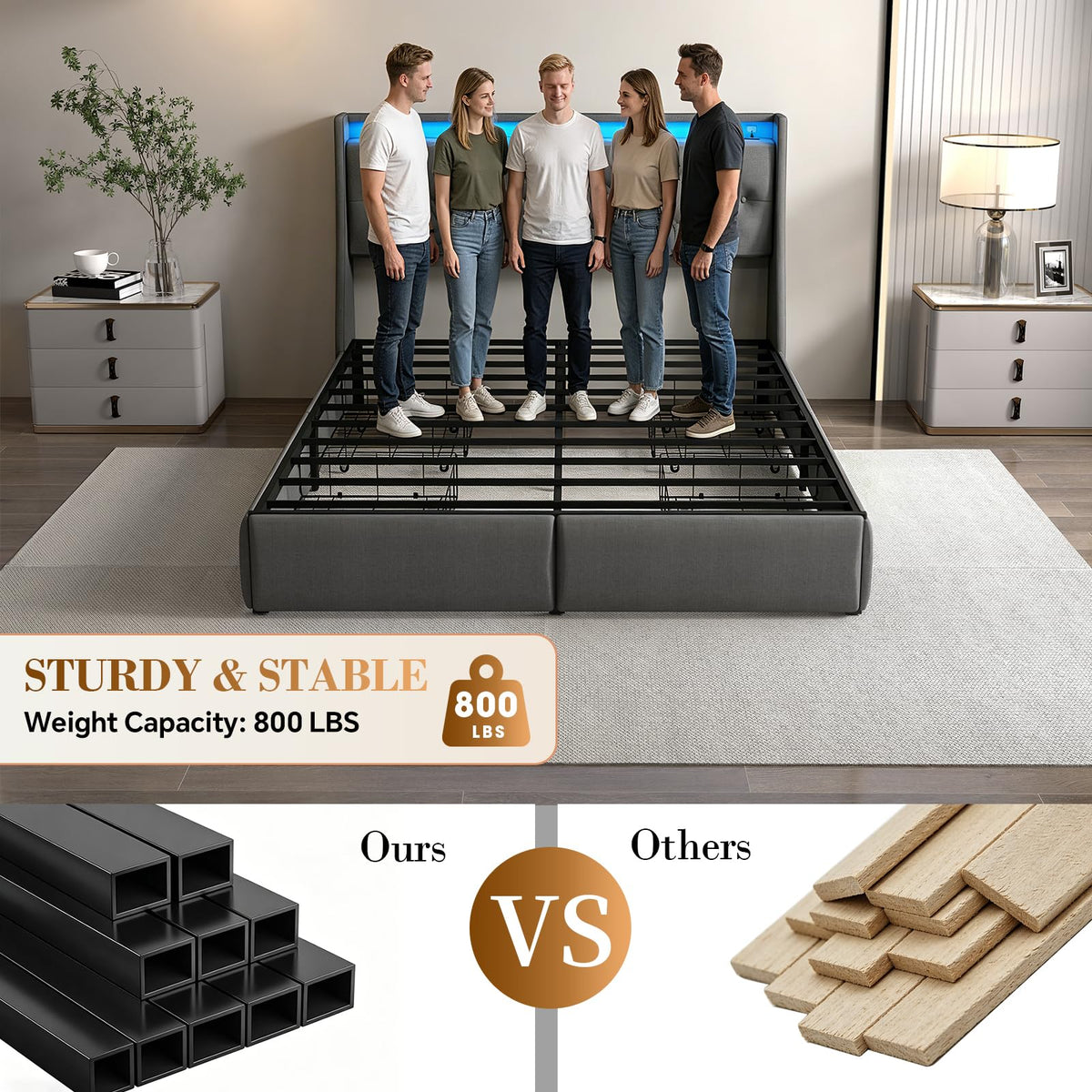 Queen Size Upholstered Bed Frame with 4 Storage Drawers F27802