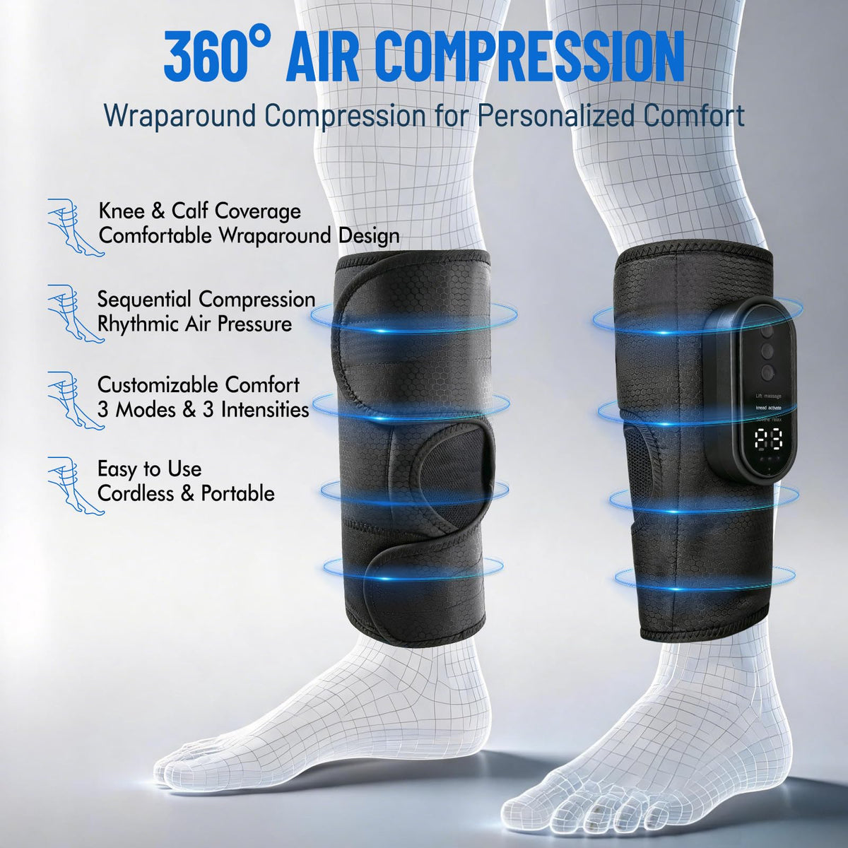 Cordless Air Compression Leg Massager with Heat, 2 Pack (Black) N52795