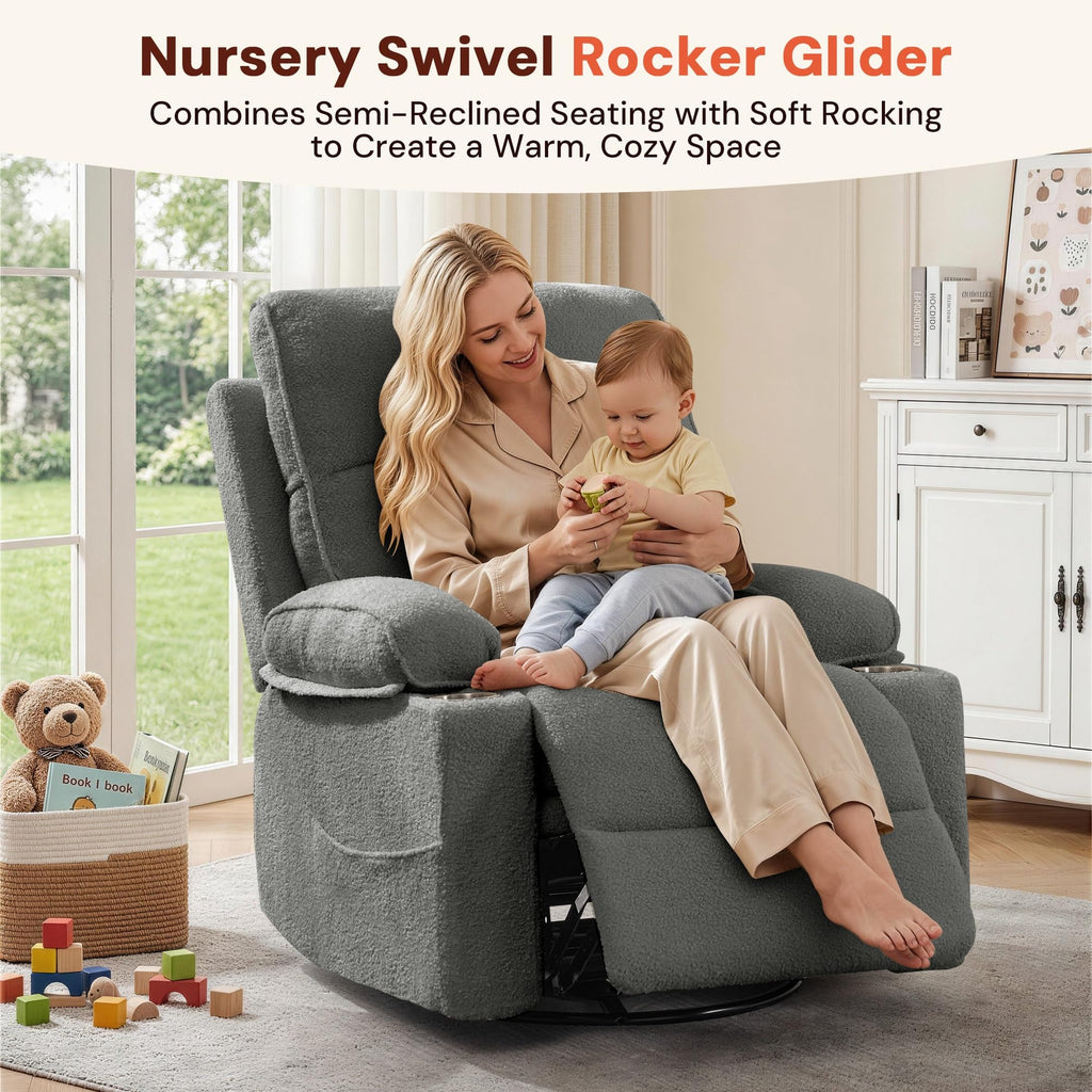360° Swivel Rocker Recliner Chair with Cup Holders D987