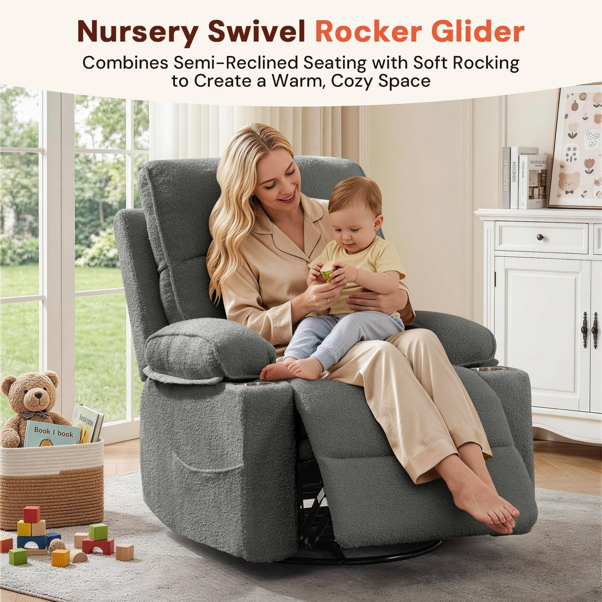 360° Swivel Rocker Recliner Chair with Cup Holders D987