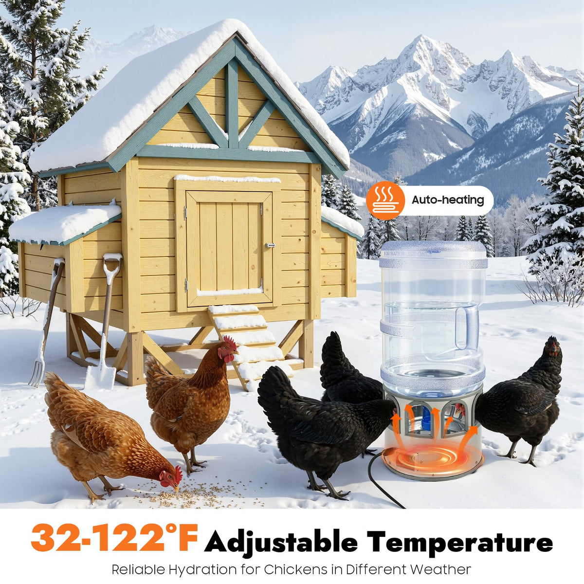 5 Gal Heated Chicken Waterer 80W Adjustable Temperature P4313