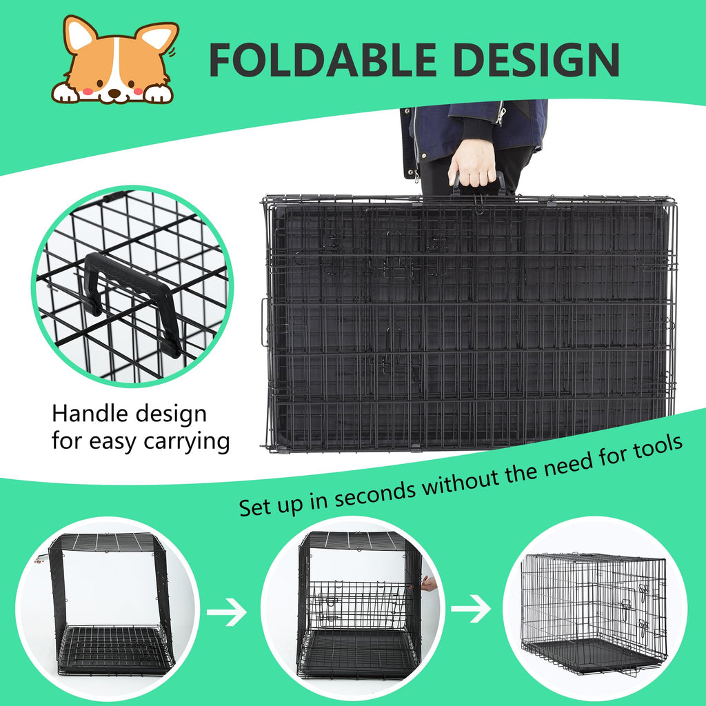 24 inch Folding Metal Wire Dog Crate with Double Door A269863