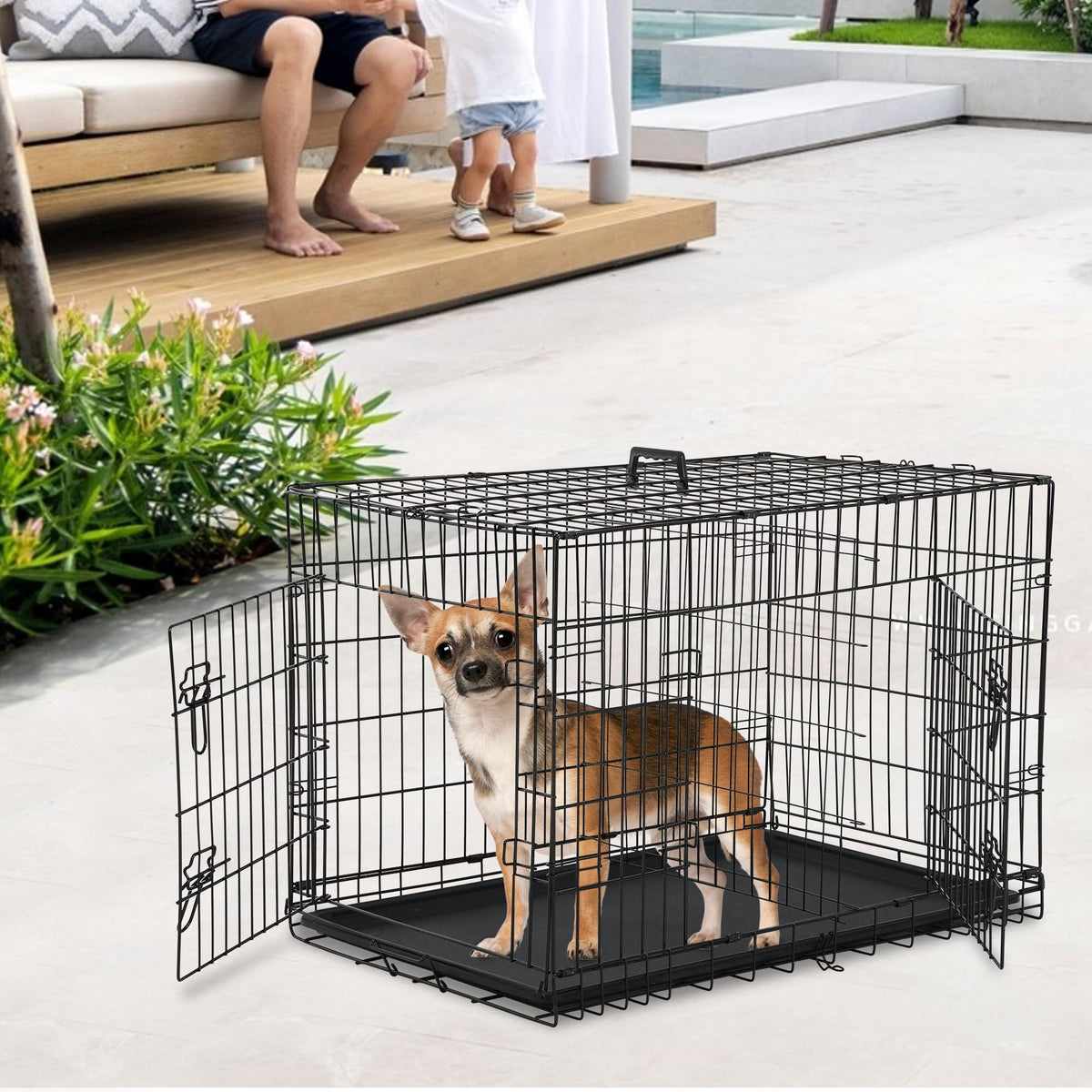24 inch Folding Metal Wire Dog Crate with Double Door A269863