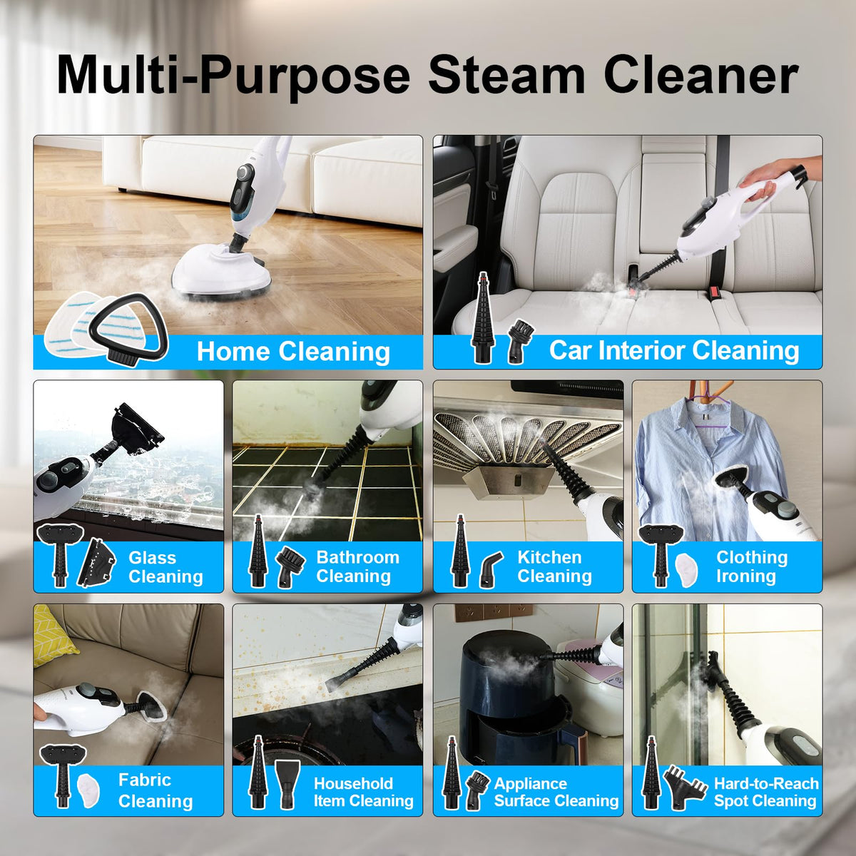 1550W 11-in-1 Steam Mop with 21.3FT Cord, White V4841