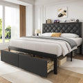 Queen Bed Frame with Upholstered Headboard and 2 Storage Drawers Y1712