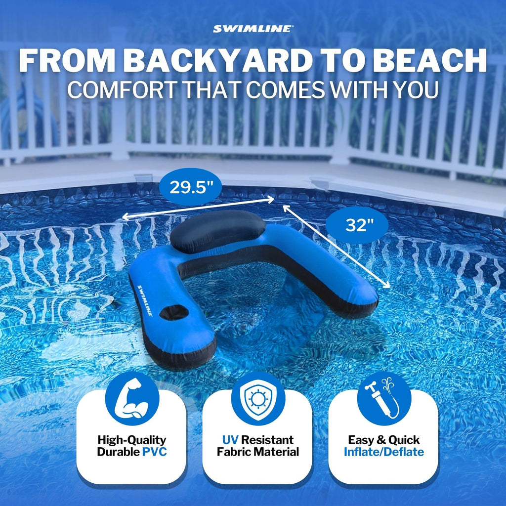 Fabric Covered Inflatable Pool Lounger with Cup Holder F4268