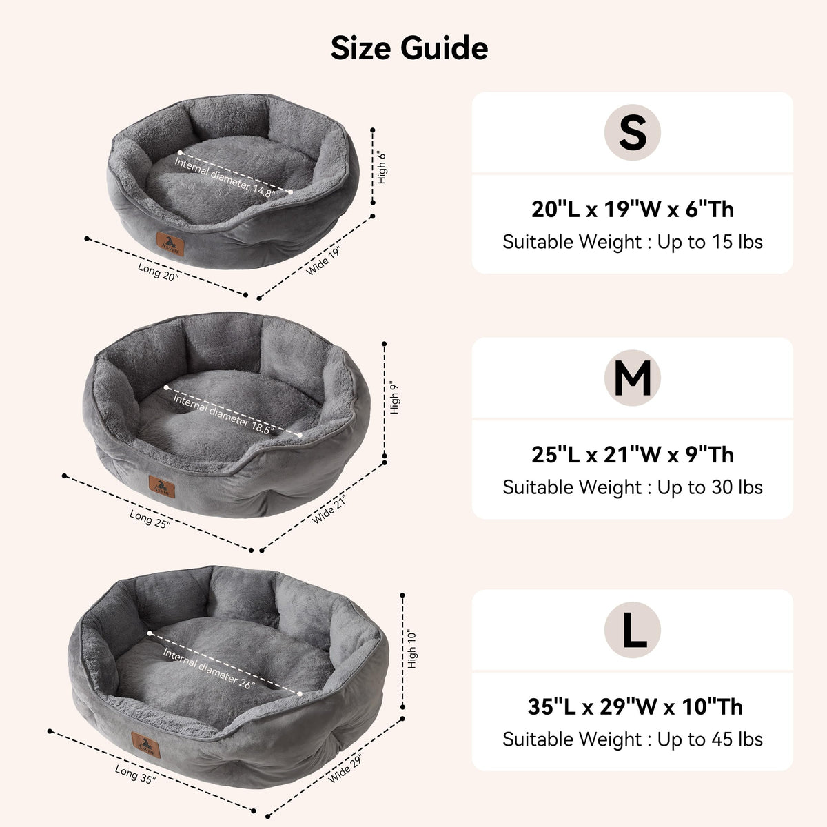Small Dog Cat Pet Bed Machine Washable Grey 20 inches Z710