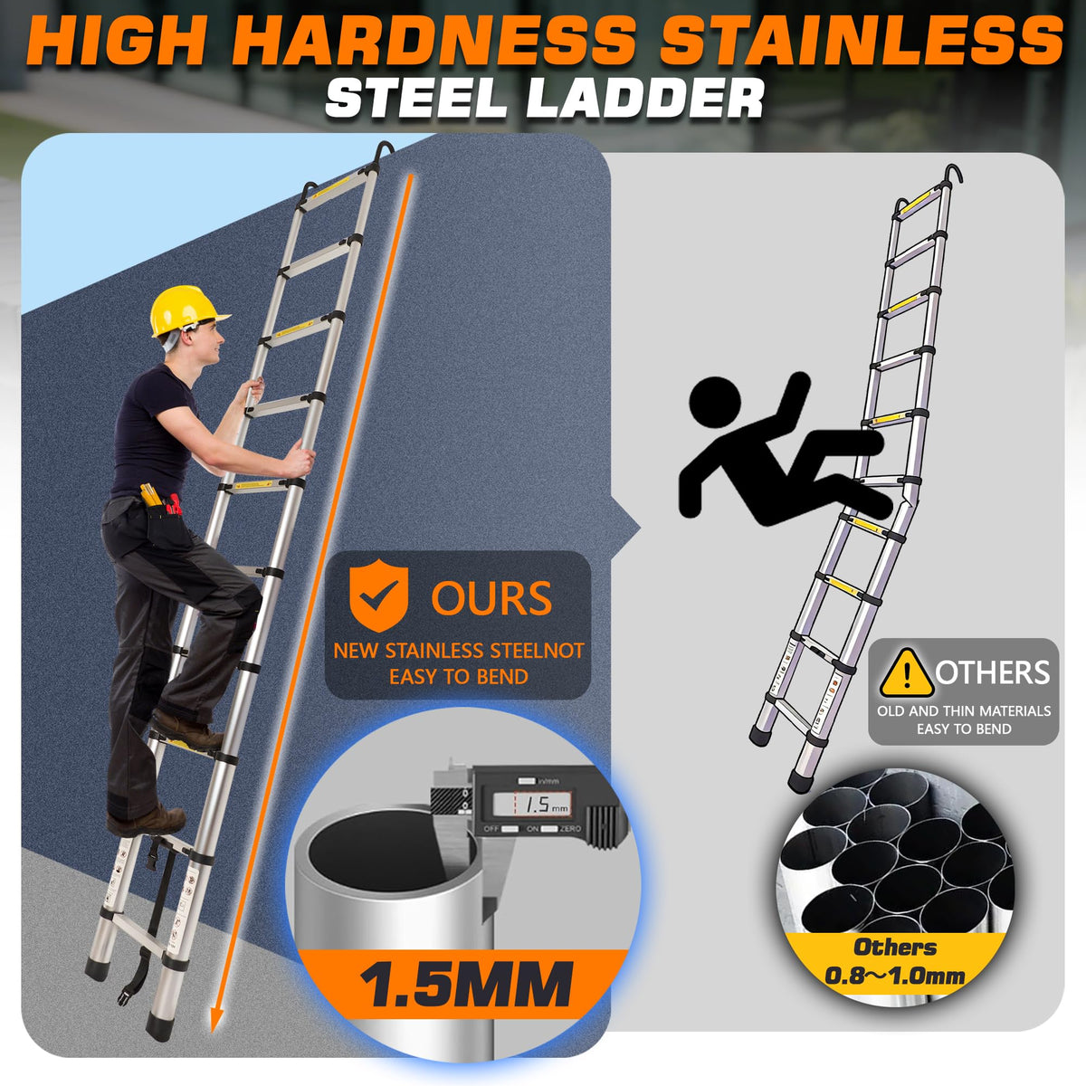 12.5 FT Aluminum Telescoping Ladder with 2 Hooks N9396