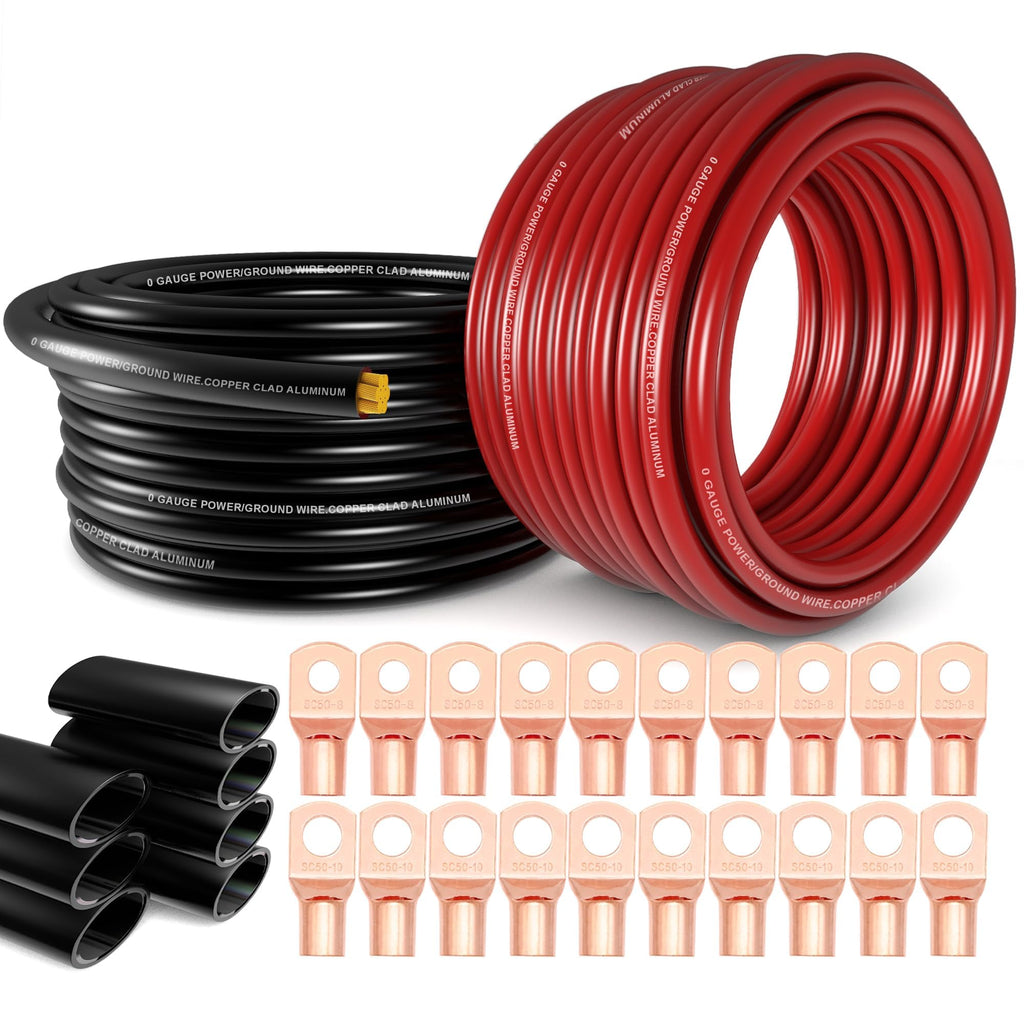 1/0 Gauge Battery Cable Kit 40ft Red/Black CCA Wire N31977