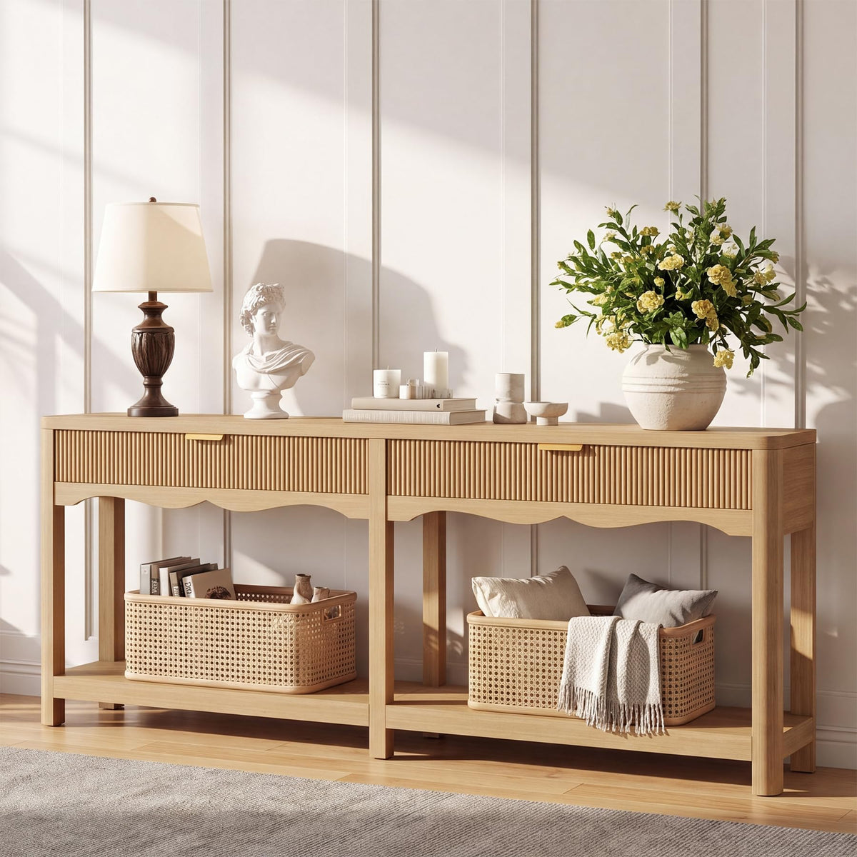71" Oak Console Table with Storage M5395