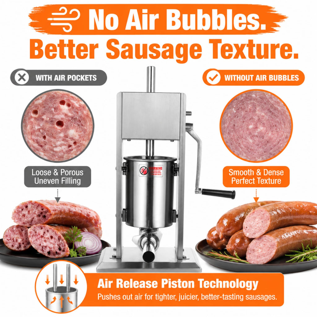3L Stainless Steel Manual Sausage Stuffer with 4 Tubes W1399