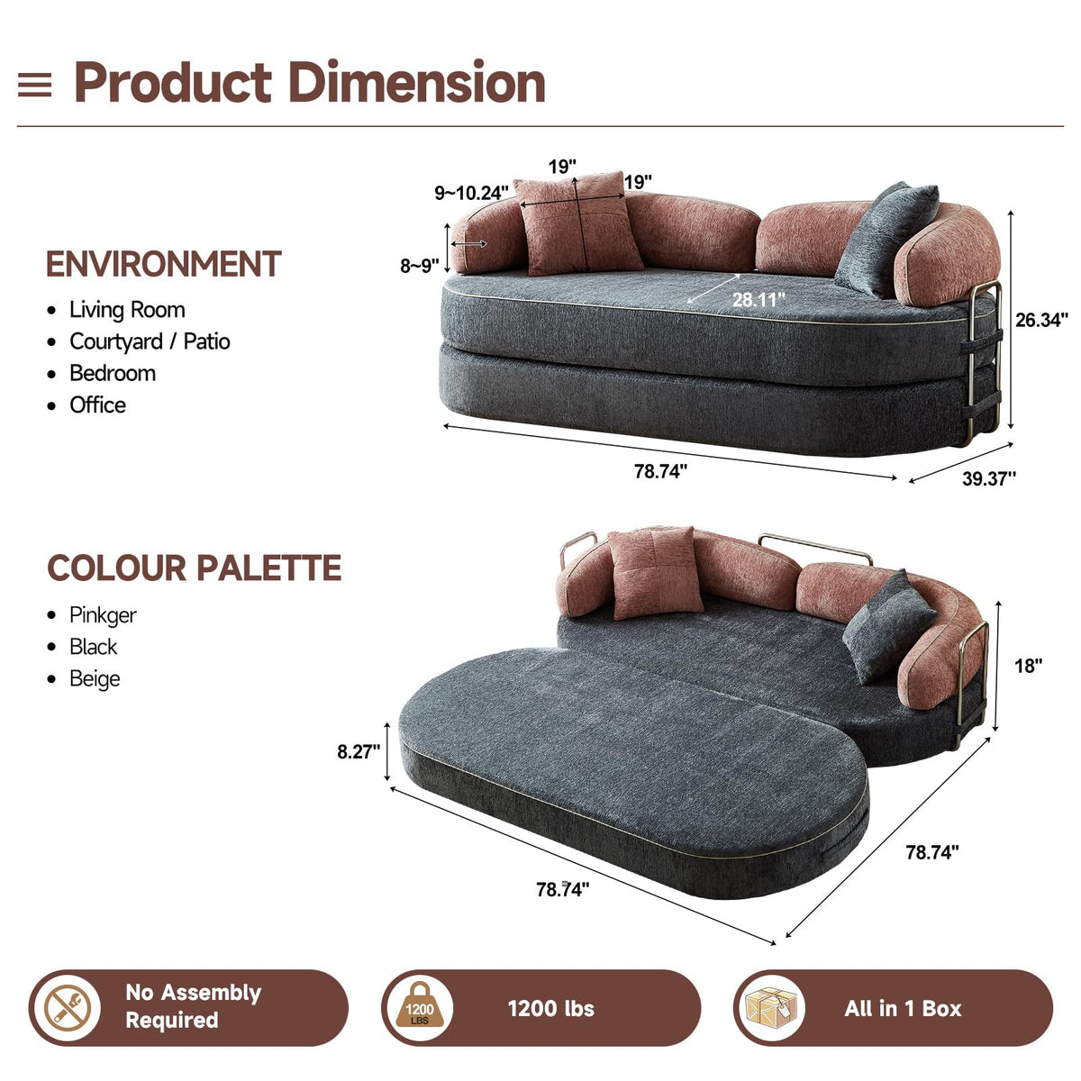 Queen Sleeper Sofa Bed Convertible Futon Couch A907
