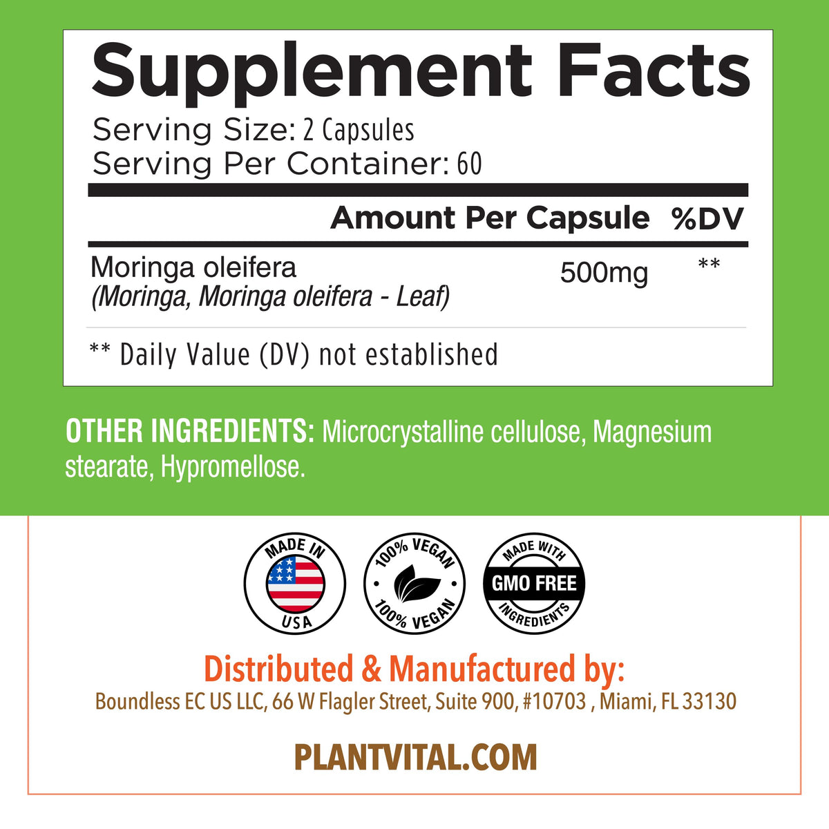 Organic Moringa Capsules 1000mg O33321
