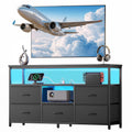 Black 5 Fabric Drawer Dresser TV Stand with LED Lights P1668