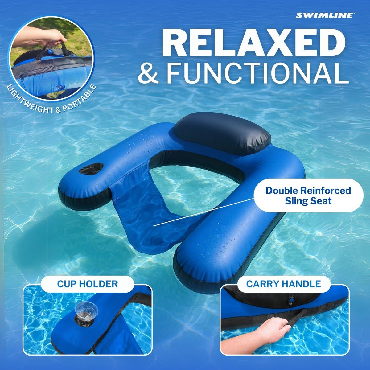 Fabric Covered Inflatable Pool Lounger with Cup Holder F4268
