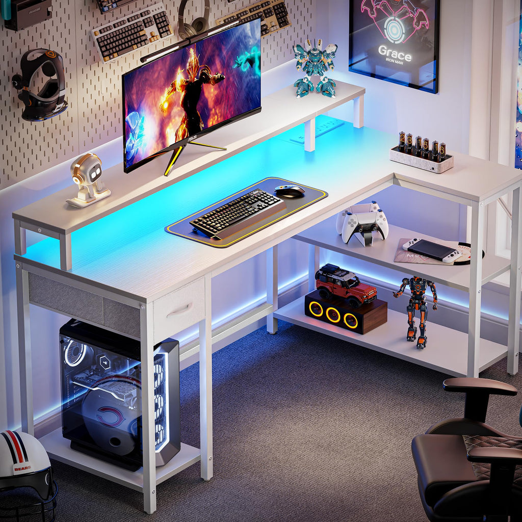 53 inch Reversible L Shaped Desk with LED Lights & Power Outlets H967525
