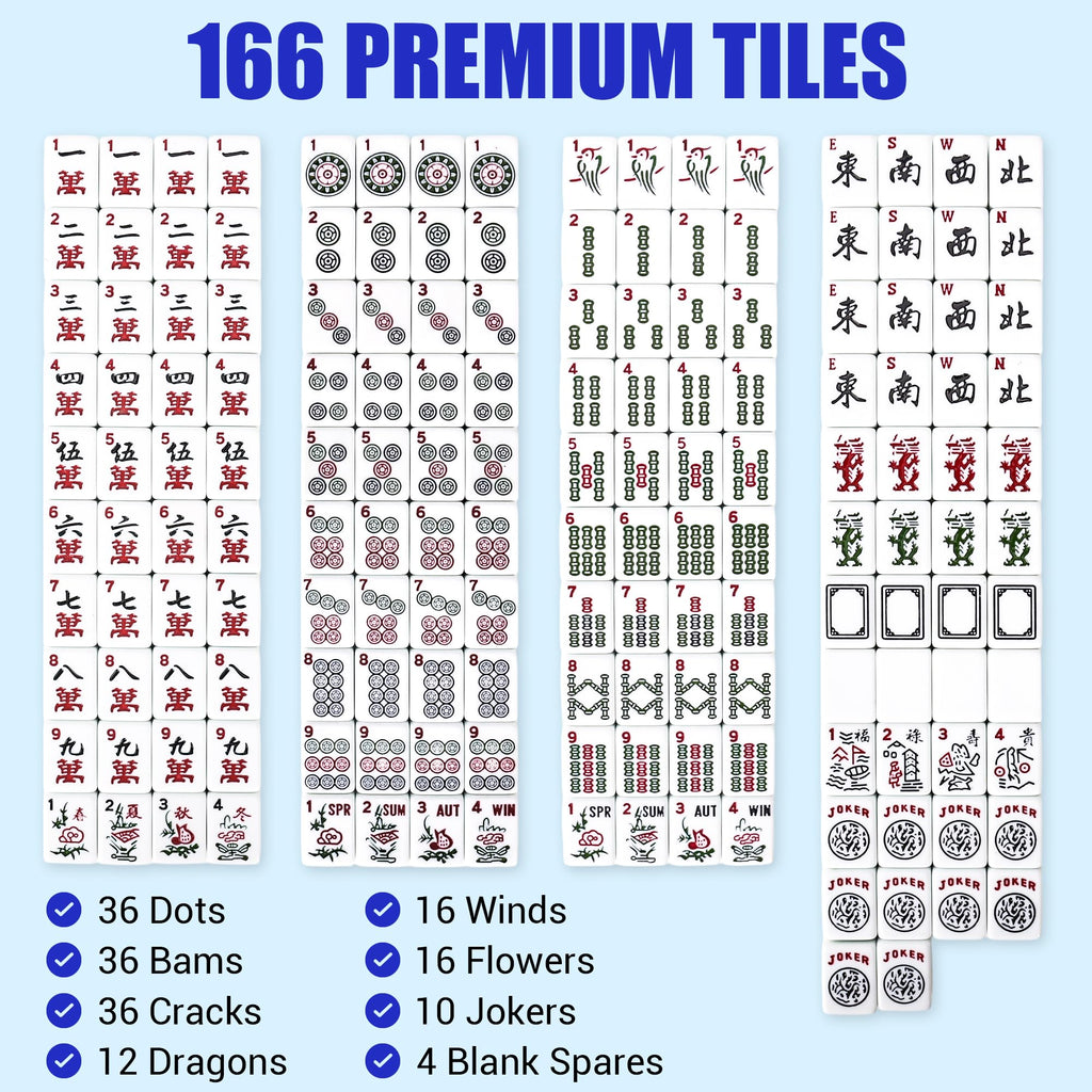 Mahjong Game Set with Racks, 166 Tiles & Bag V4823