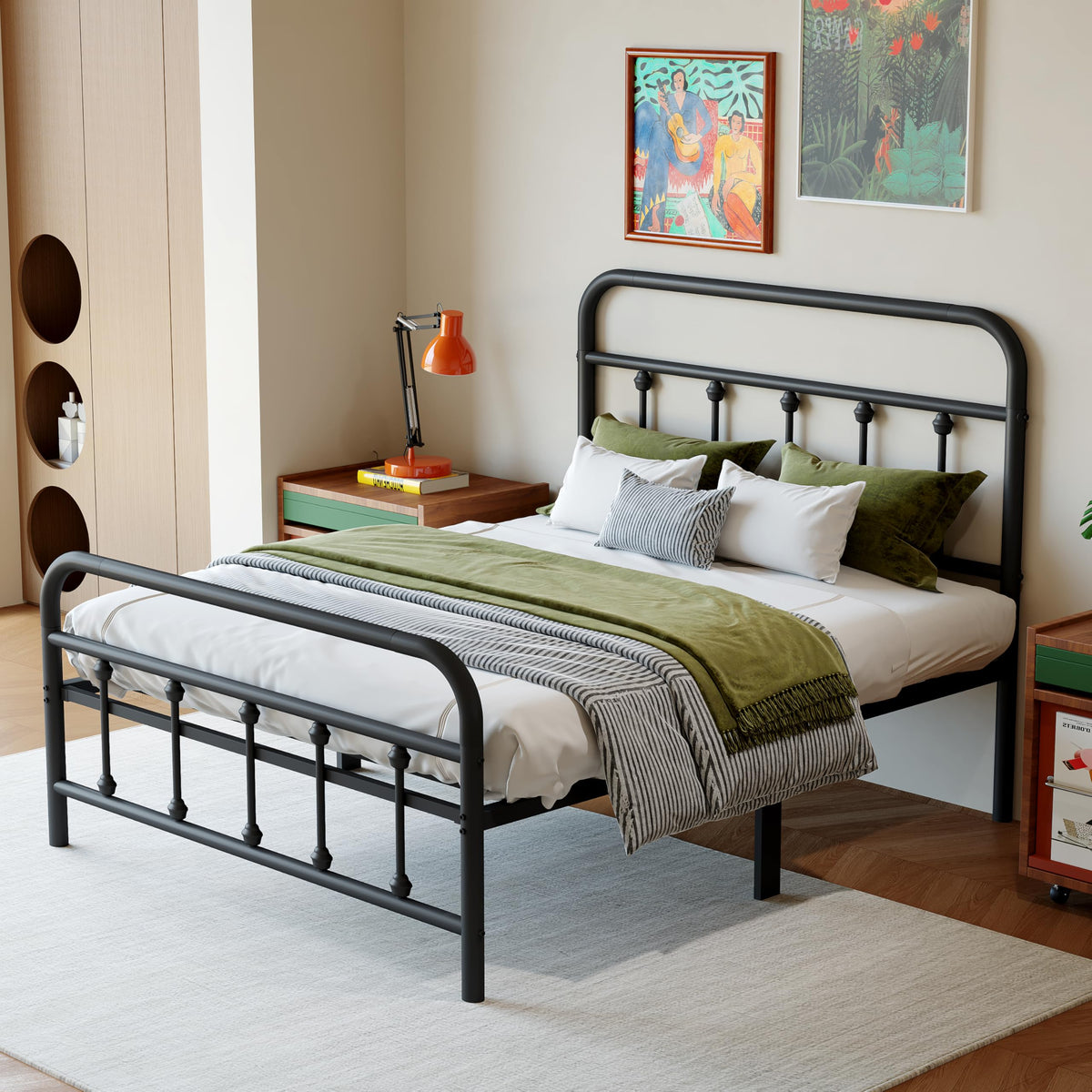 Black Twin Size Metal Bed Frame with Storage Space Y82286