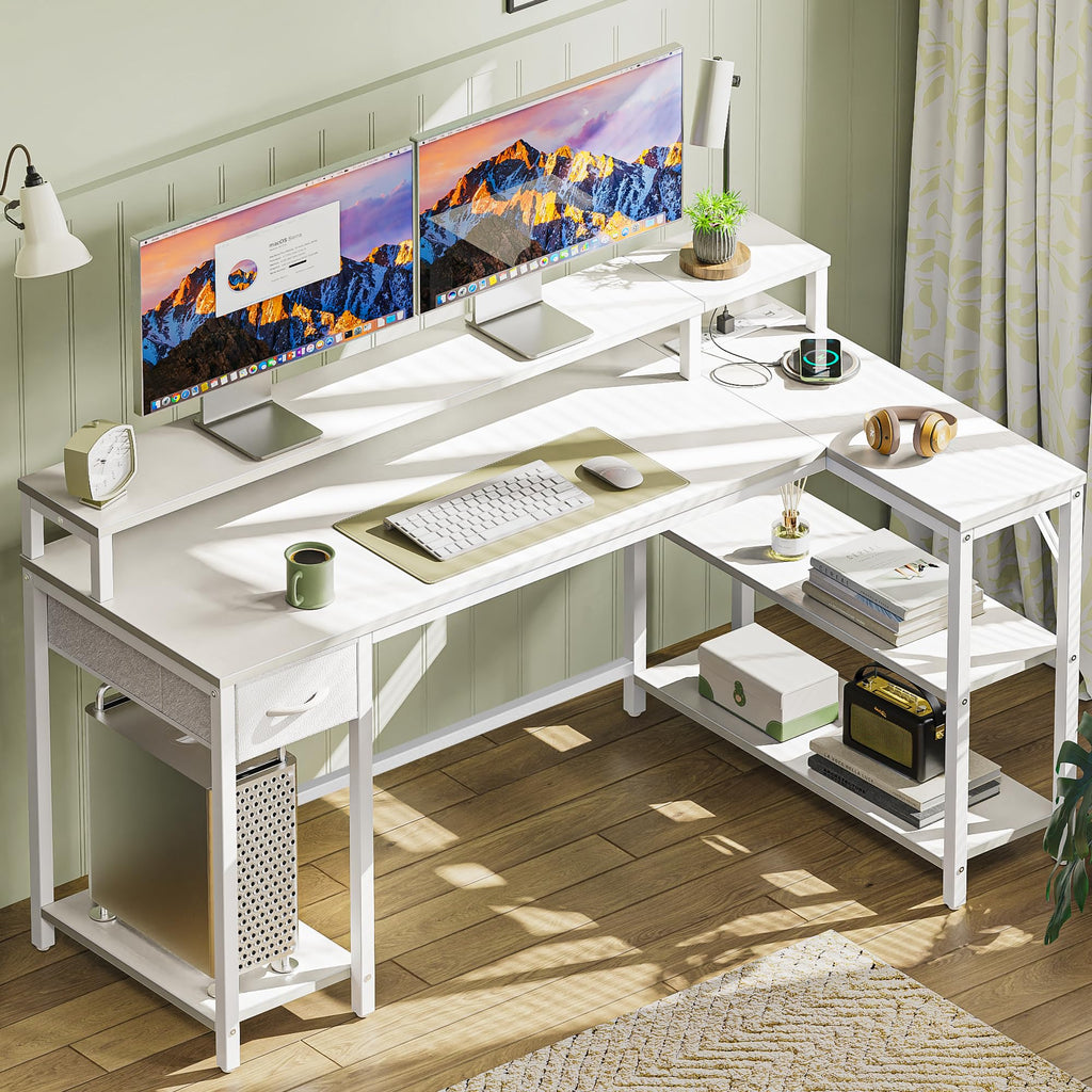 53 inch Reversible L Shaped Desk with LED Lights & Power Outlets H967525