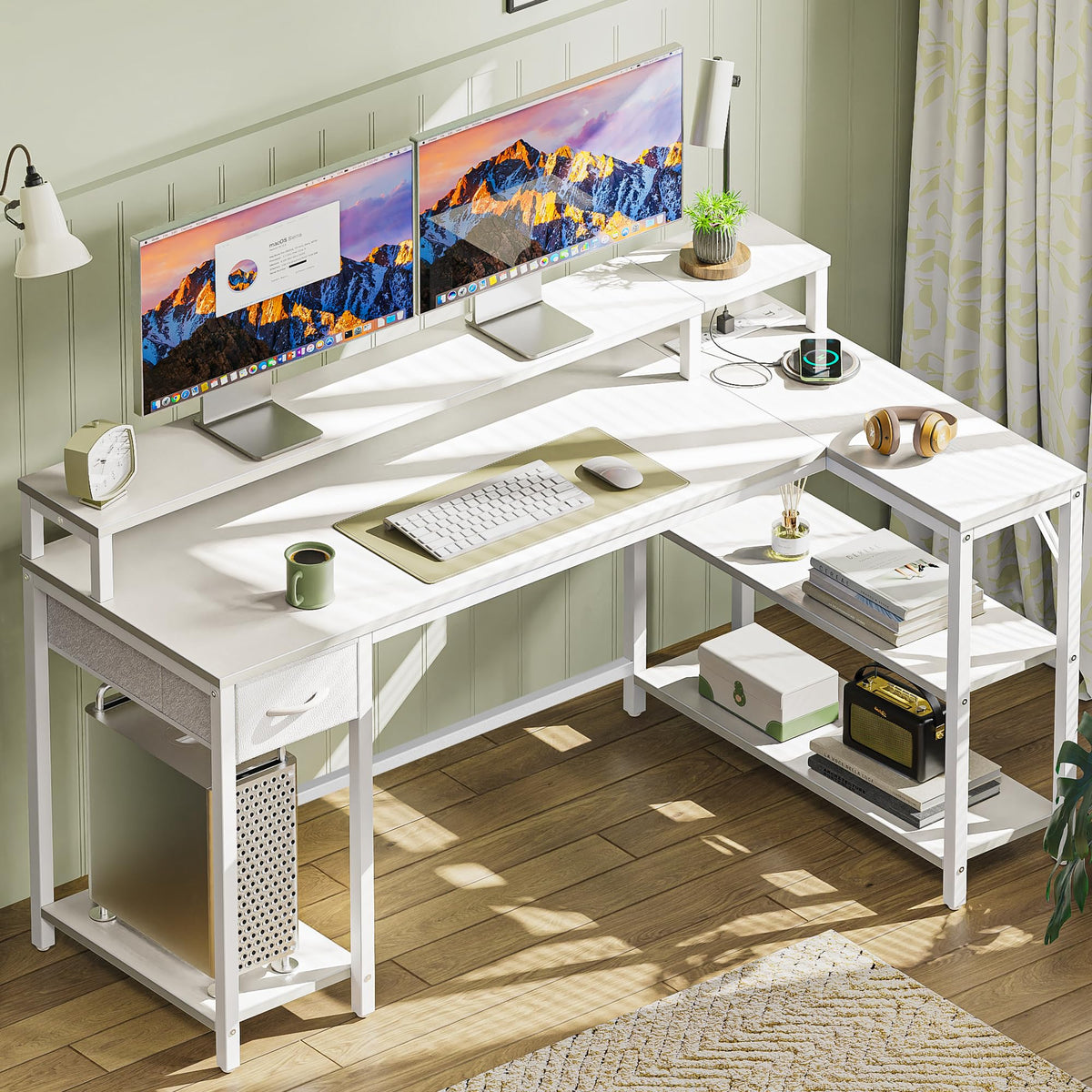 53 inch Reversible L Shaped Desk with LED Lights & Power Outlets H967525