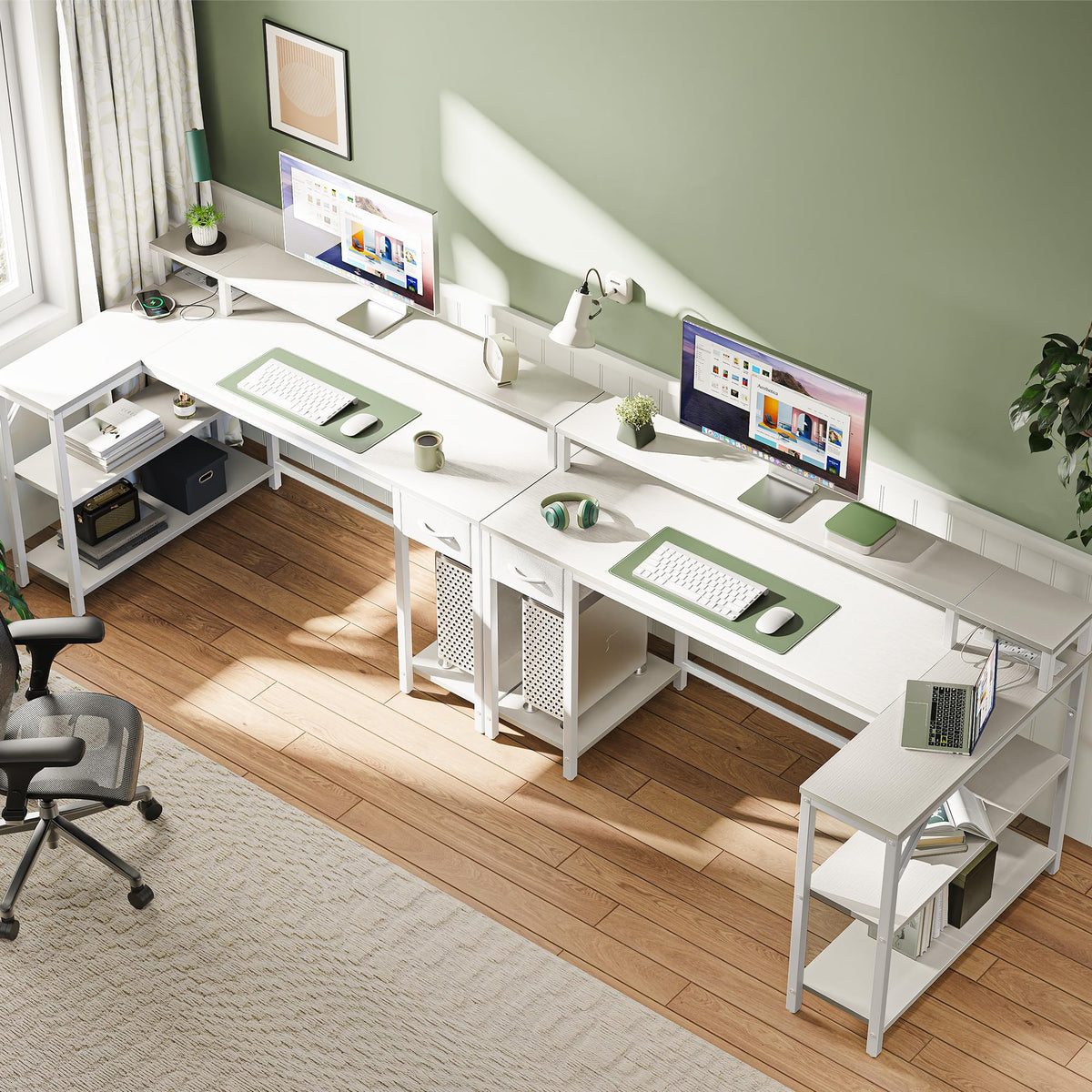 53 inch Reversible L Shaped Desk with LED Lights & Power Outlets H967525