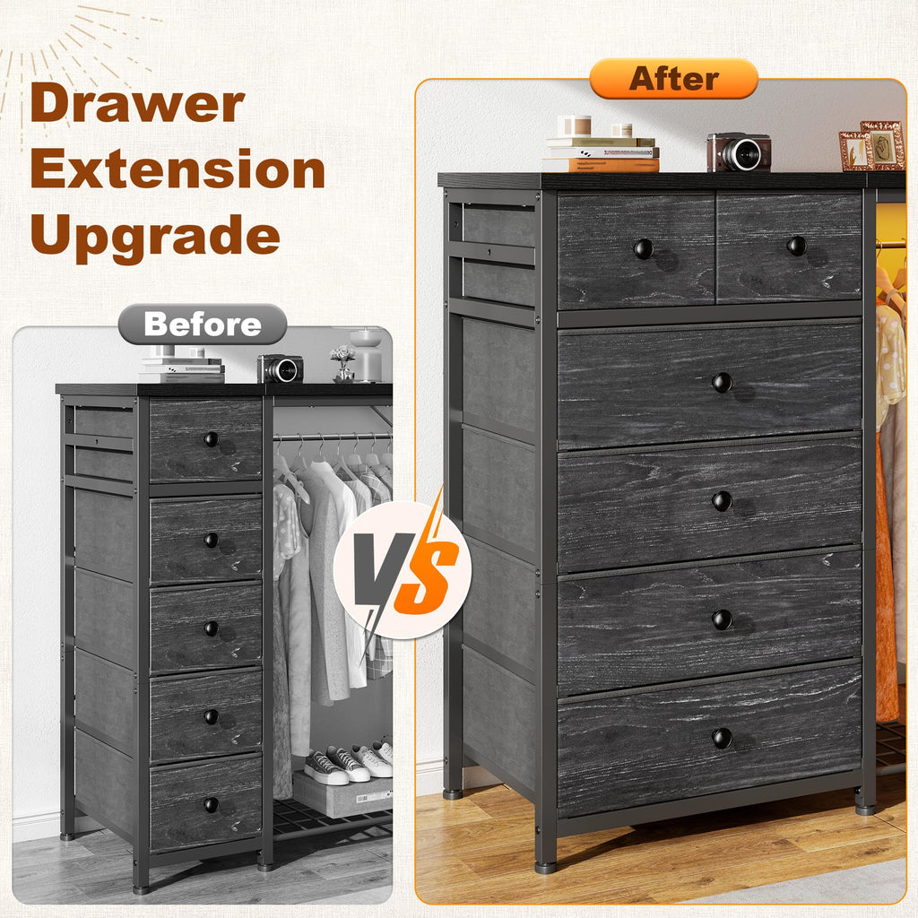 49.2" W Dresser with Hanging Rack & 6 Drawers P492