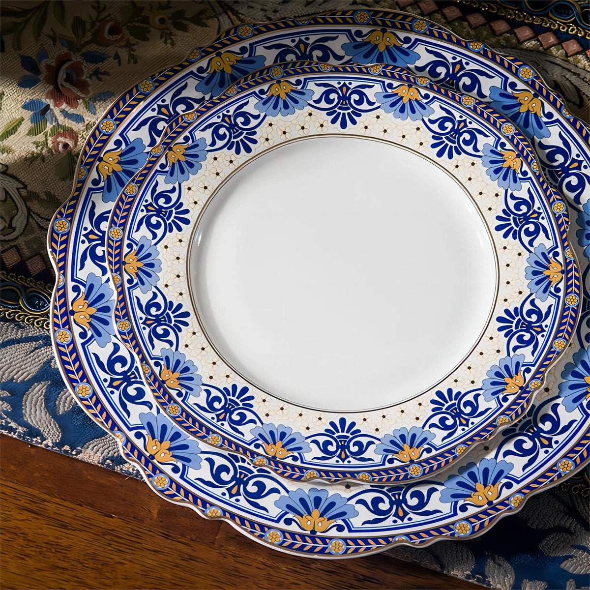 Bone China Tea Set for 6, 12 Pieces Blue and White M3869