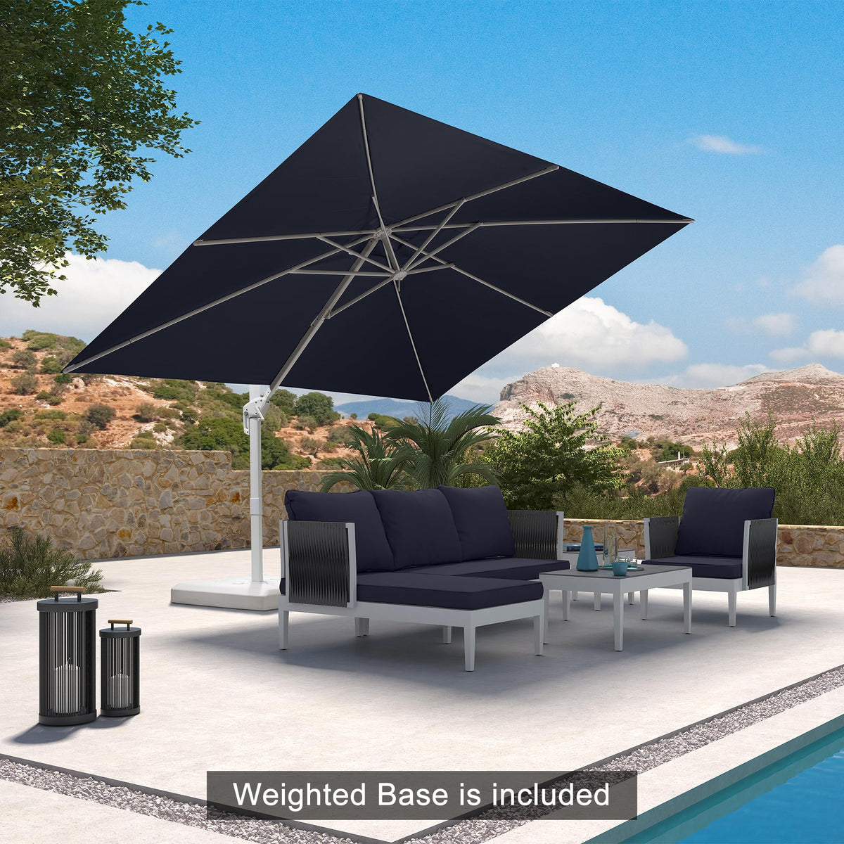 Navy Blue Aluminum Patio Umbrella with Base Z99635