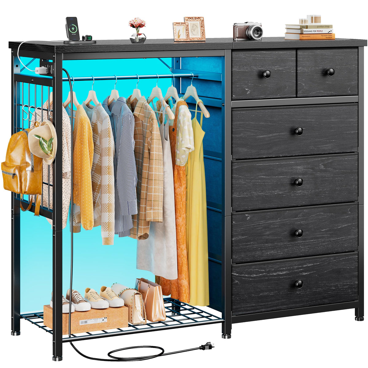 49.2" W Dresser with Hanging Rack & 6 Drawers P492
