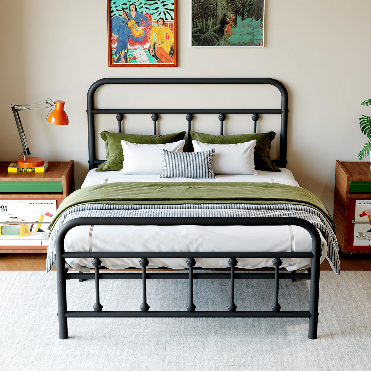 Black Twin Size Metal Bed Frame with Storage Space Y82286