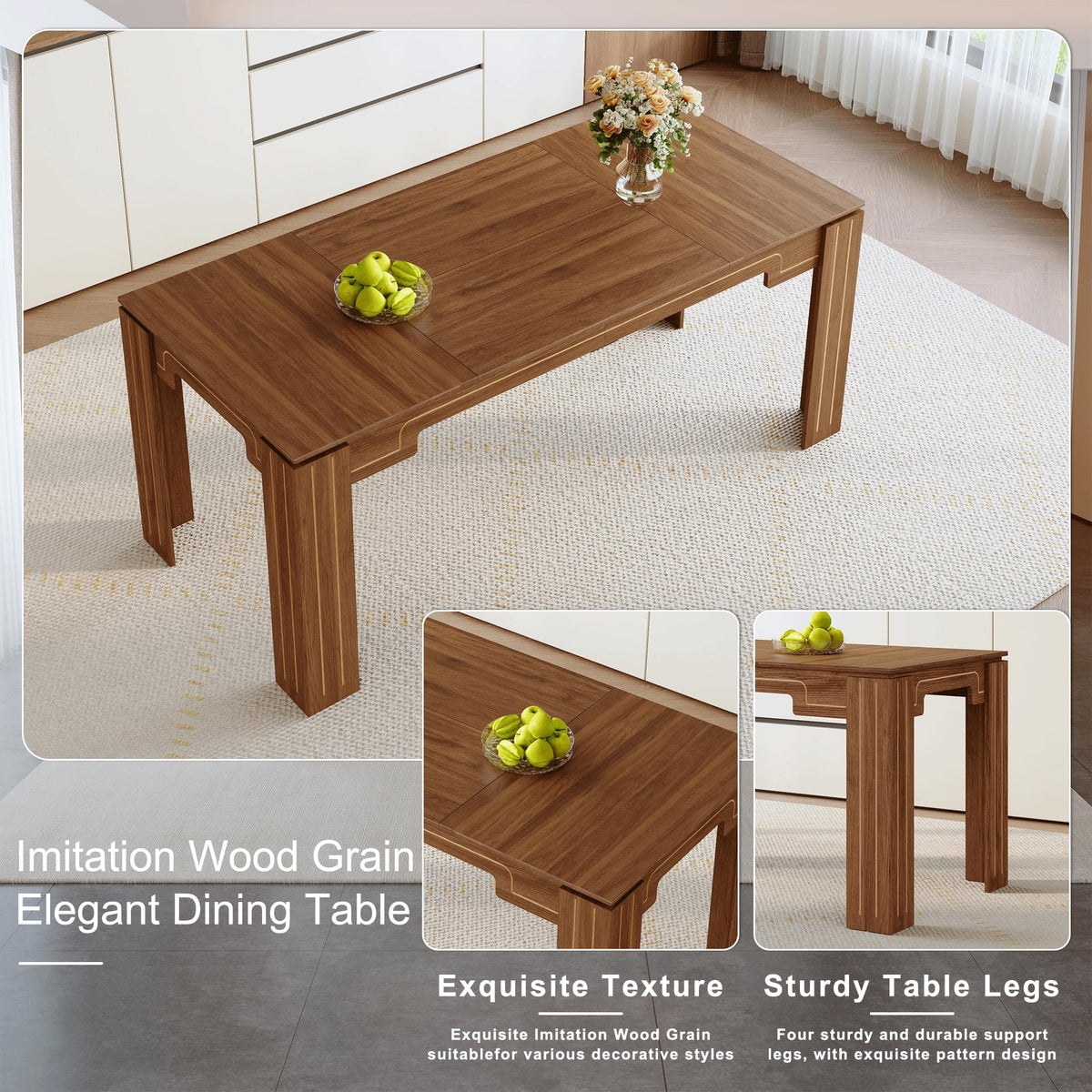 Walnut 9 Piece Dining Table Set with 8 Black Upholstered Chairs D2103