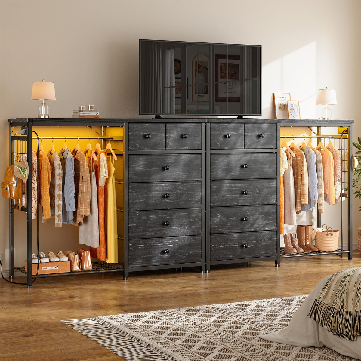 49.2" W Dresser with Hanging Rack & 6 Drawers P492