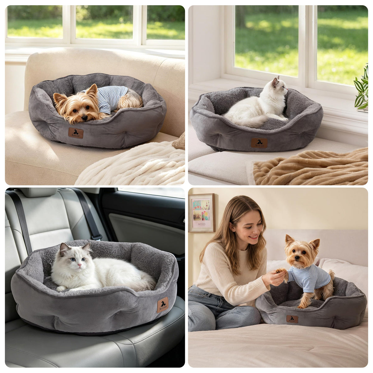 Small Dog Cat Pet Bed Machine Washable Grey 20 inches Z710